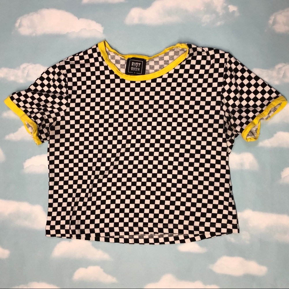 Yellow Trim Checkered Crop Top
